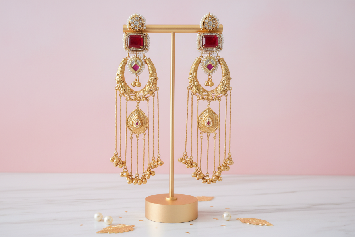 Kundan Earrings on Stand