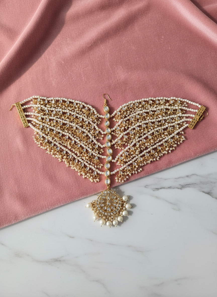 Kundan headpiece on rose velvet