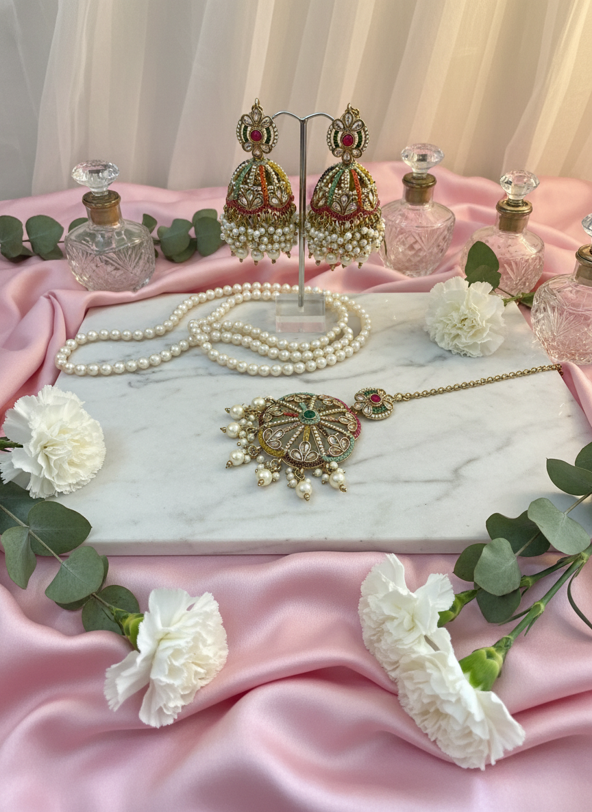 Kundan jewelry with carnations setup