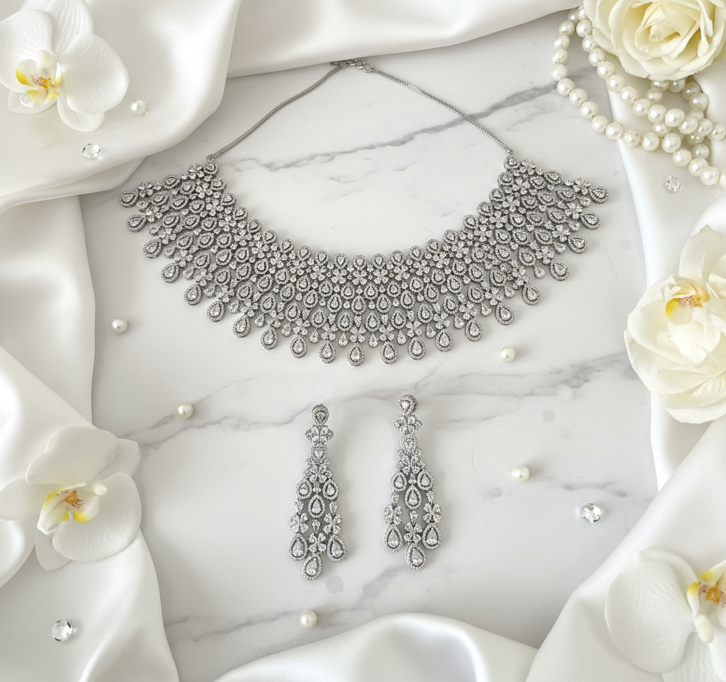 Luxury American Diamond Set - Closer View with Side Decor