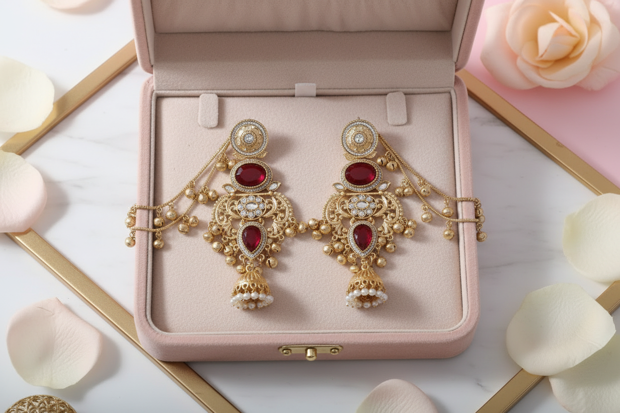 Luxury Bridal Ear Chain Set in Jewellery Box