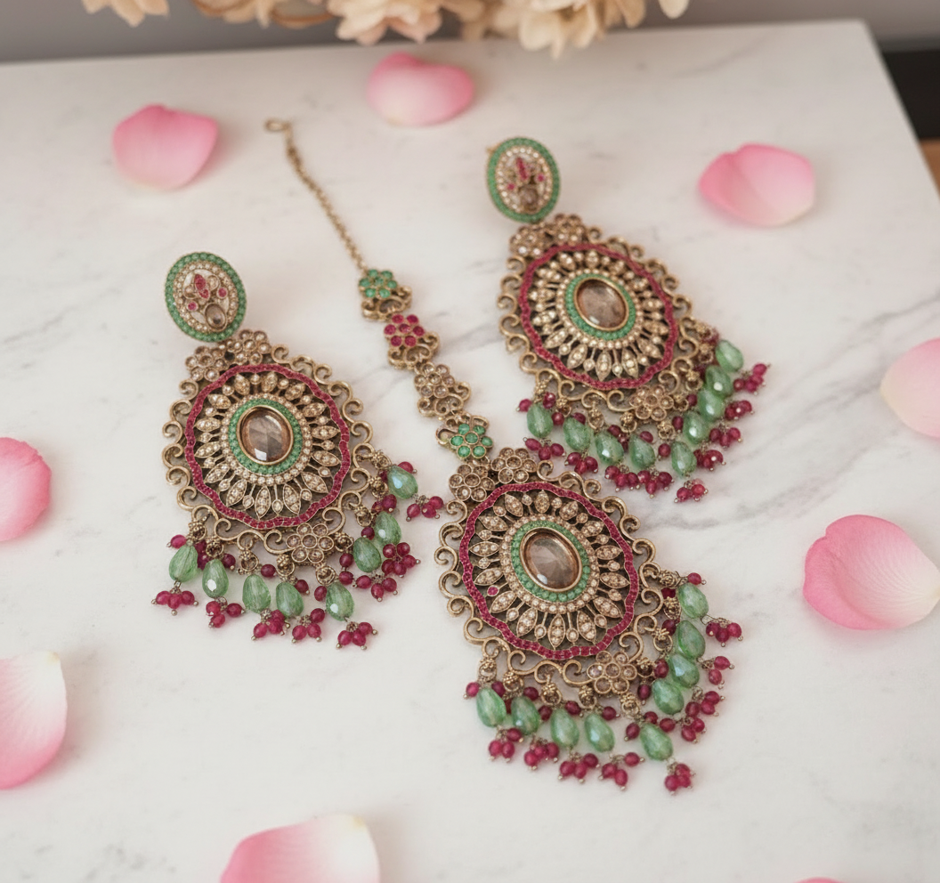 Luxury bridal jewelry set on white marble