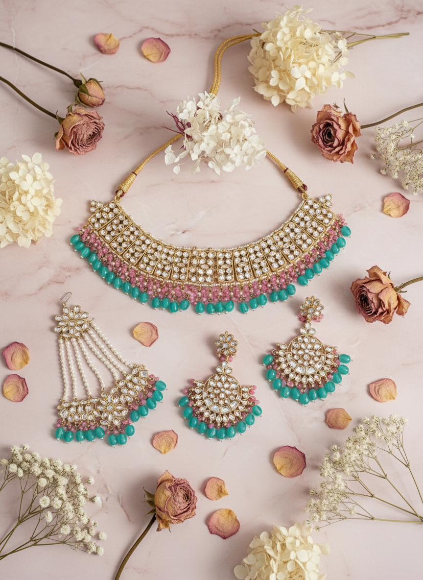 Luxury Jewelry Flat Lay with Flowers