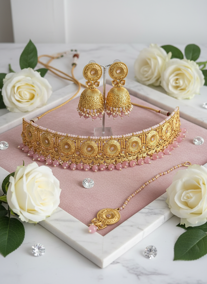 Luxury jewelry set with floral and diamond styling