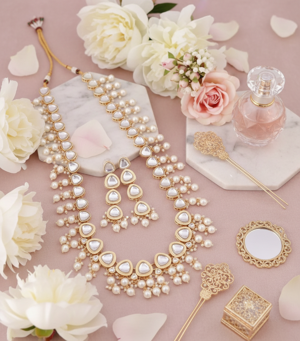 Luxury kundan pearl necklace set