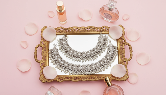 Luxury Payal on gold tray with pink background