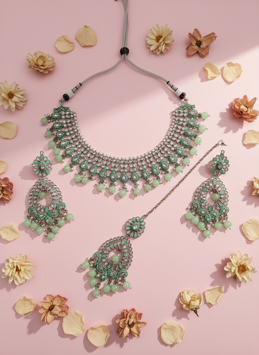 Luxury pink setup with hidden necklace strings