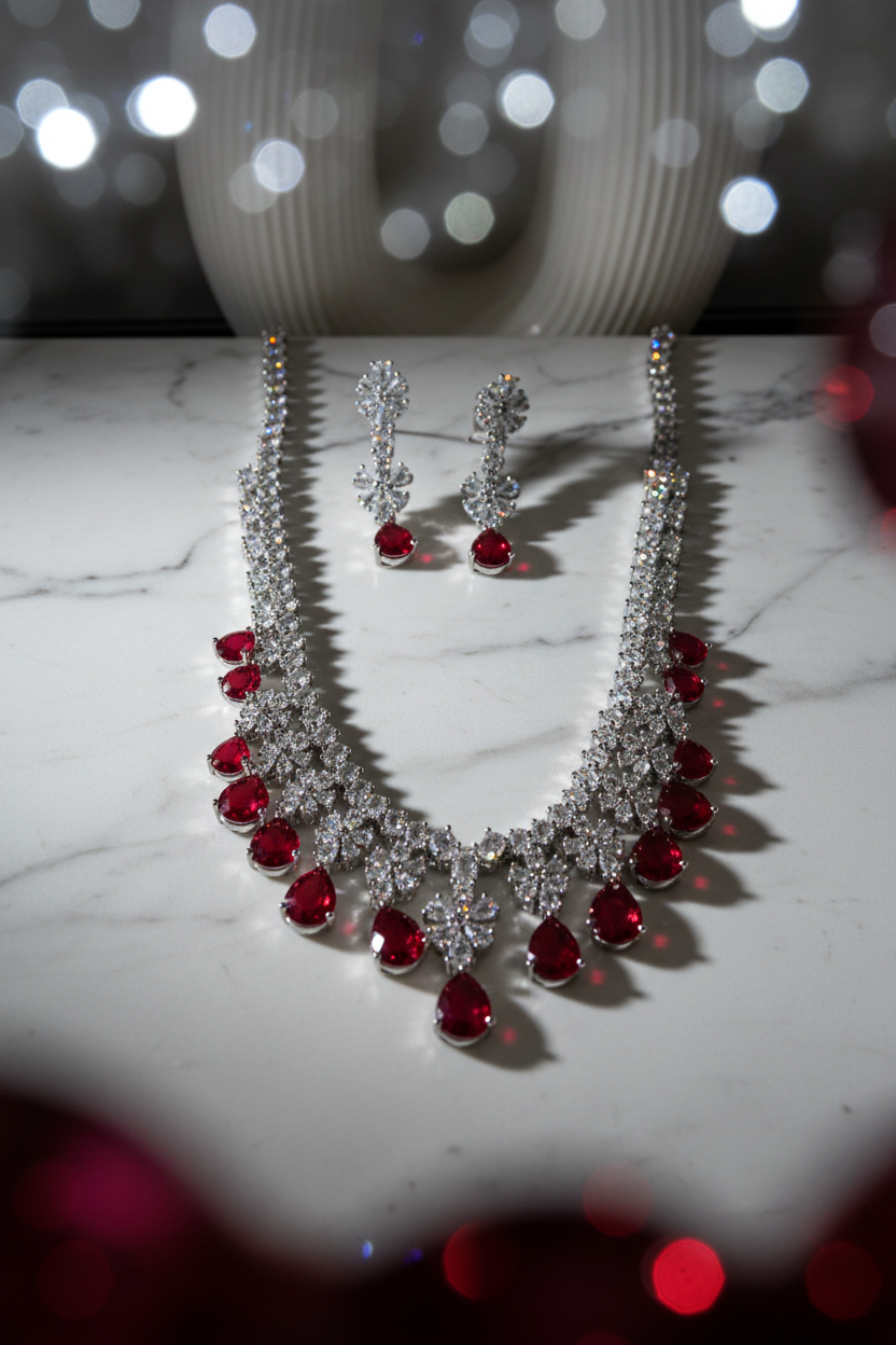 Luxury Ruby Crystal Necklace Set