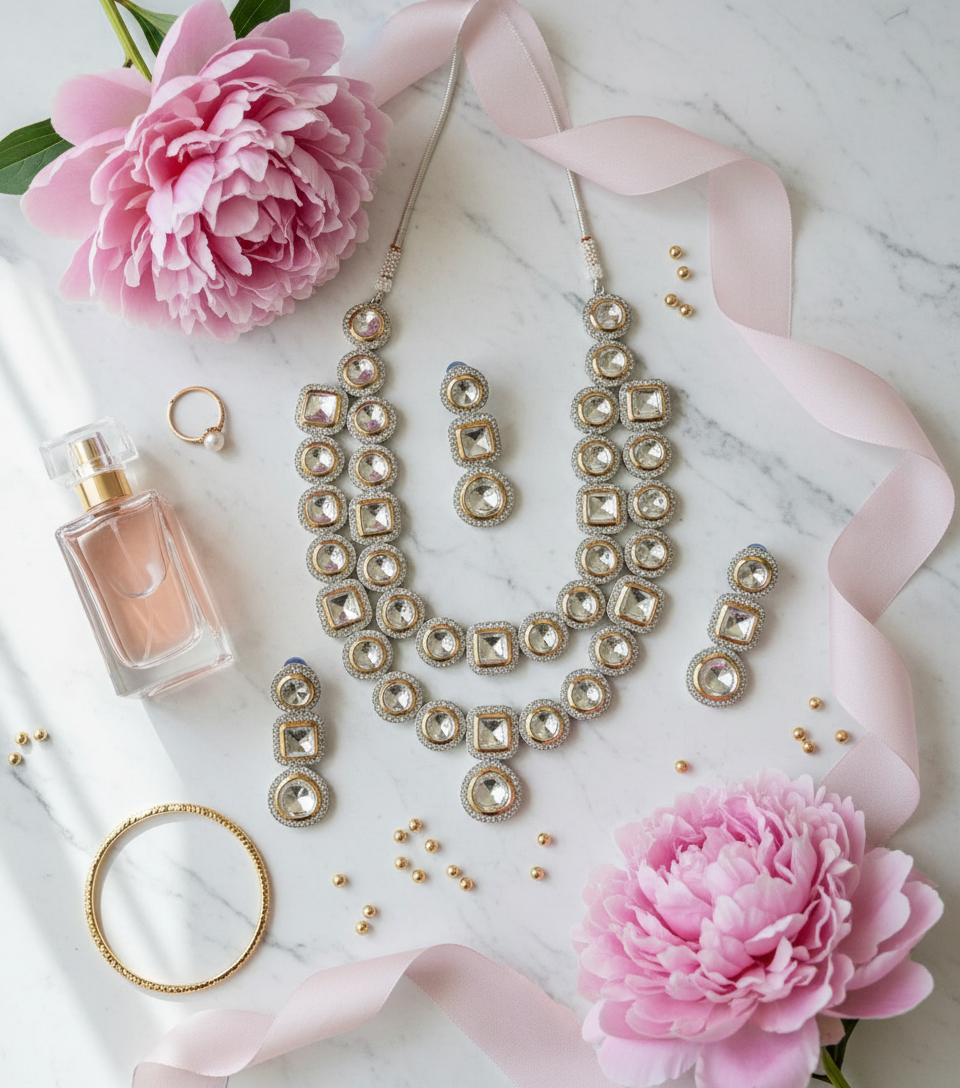 Marble Flat Lay with Pink Florals