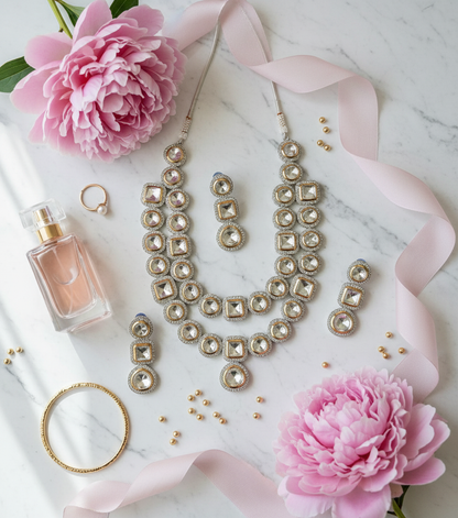Marble Flat Lay with Pink Florals