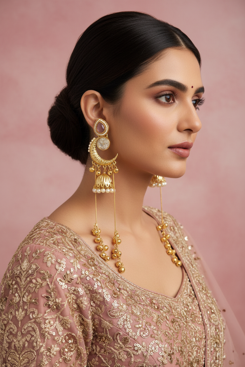 Mauve Chand Bali - On Model