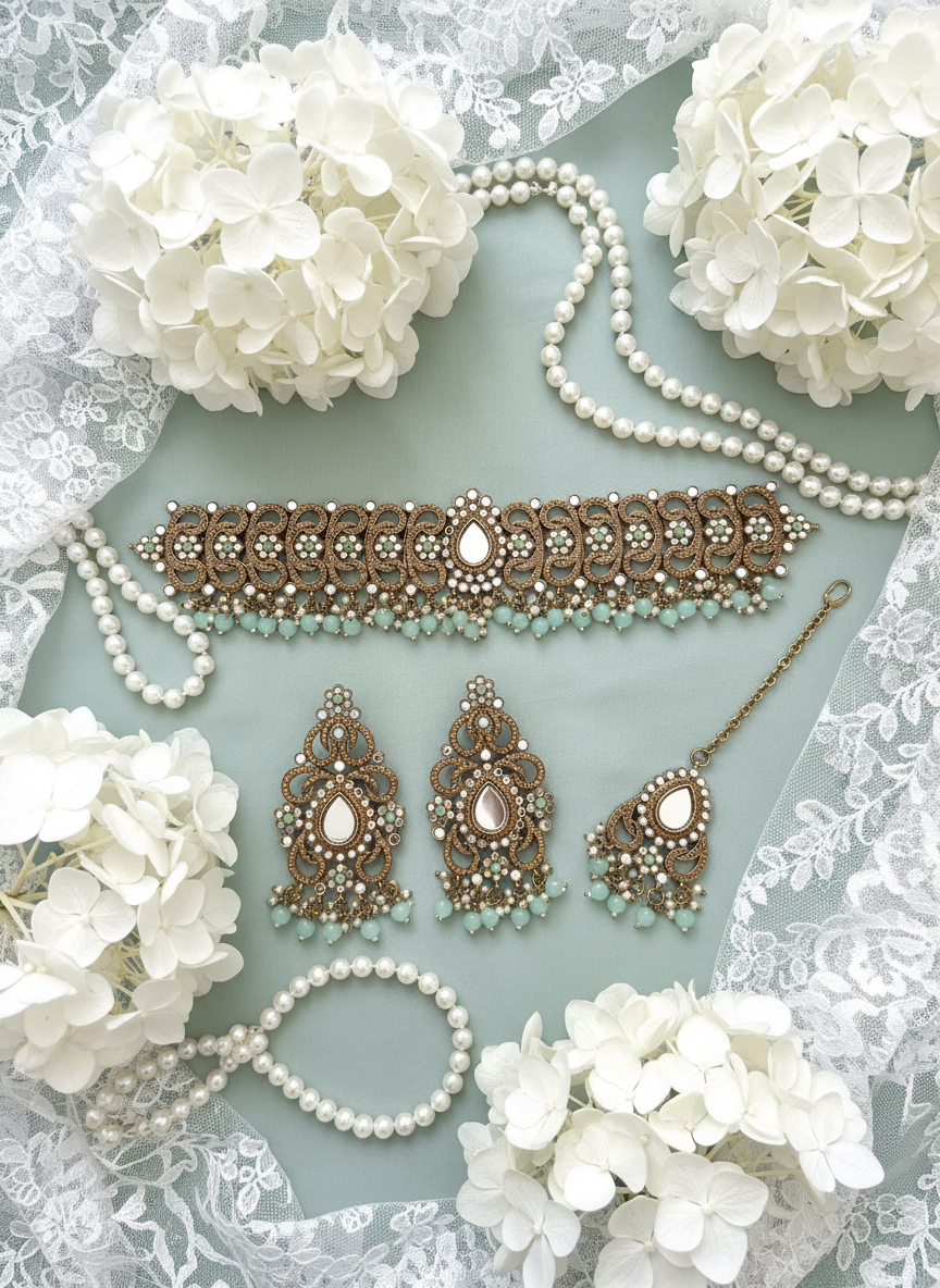 Mint green background with hydrangeas