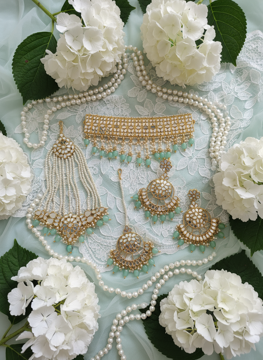 Mint green styled jewellery set