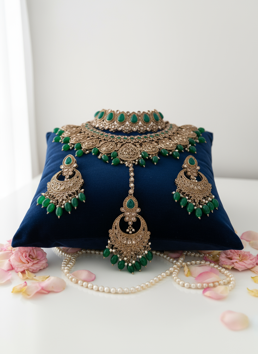 Navy Velvet Cushion with Rose Petals