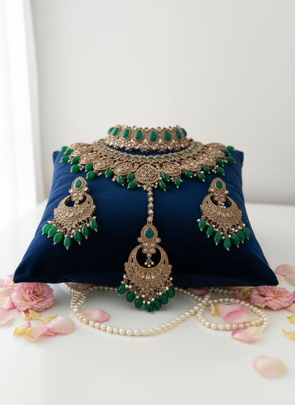 Navy Velvet Cushion with Rose Petals