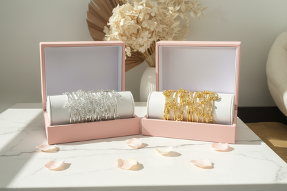 Pastel Pink Jewelry Boxes with Silver and Gold Bangles
