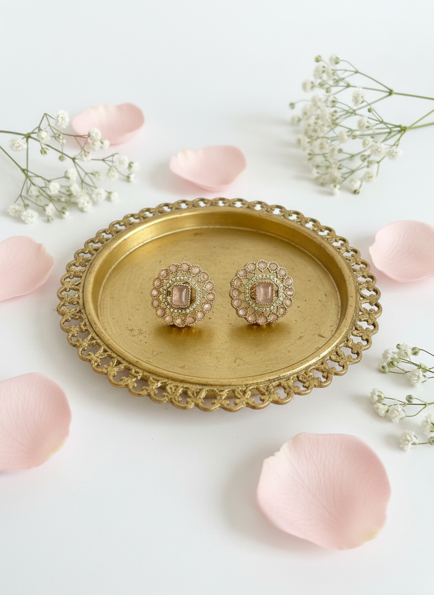 Pink earrings vintage tray