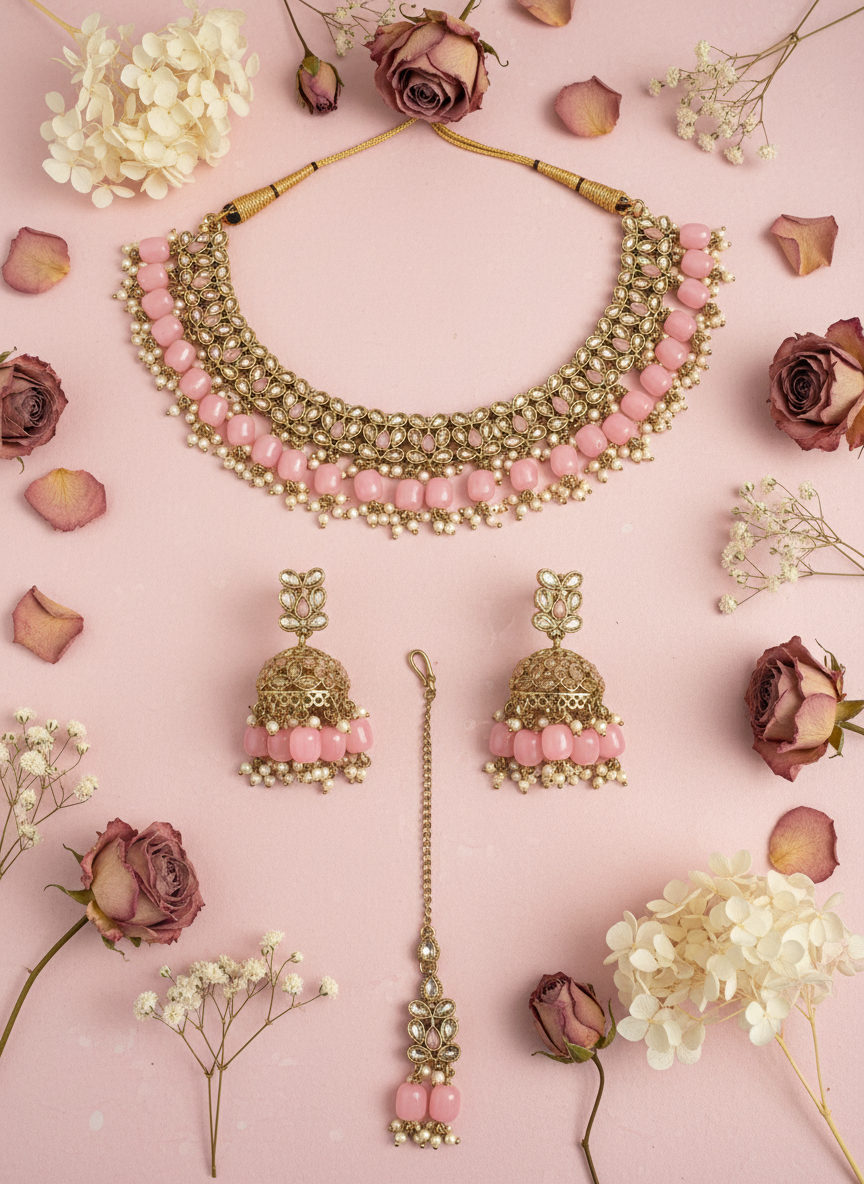 Pink Jewelry Set Circular Layout