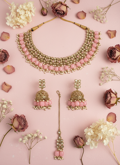 Pink Jewelry Set Circular Layout