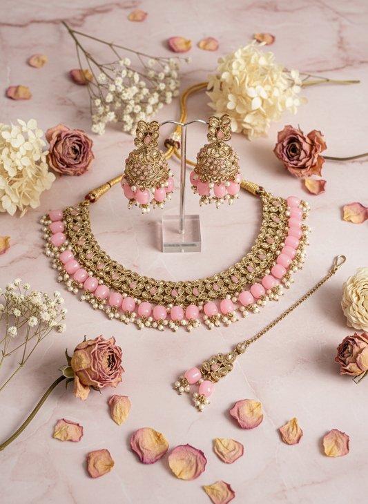 Pink Jewelry Set on Marble