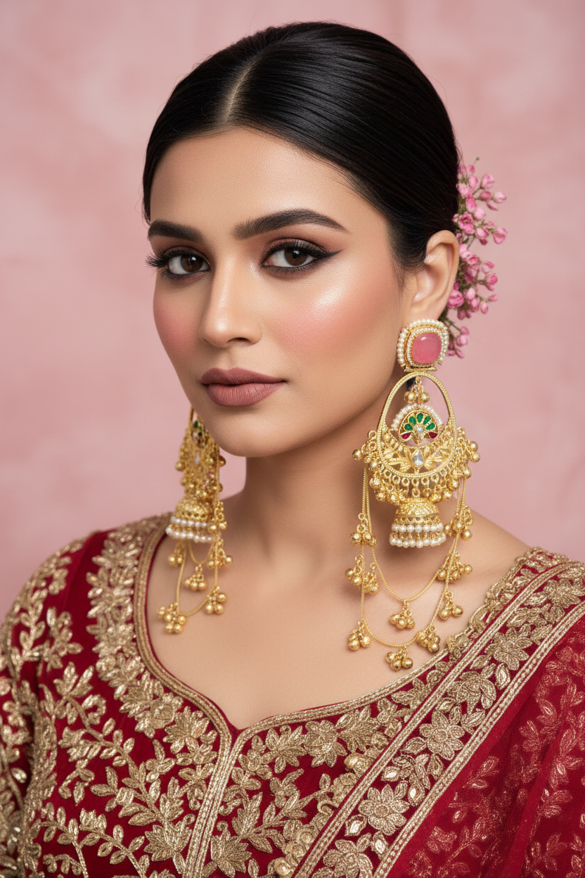 Pink Stone Chandbali on Bridal Model