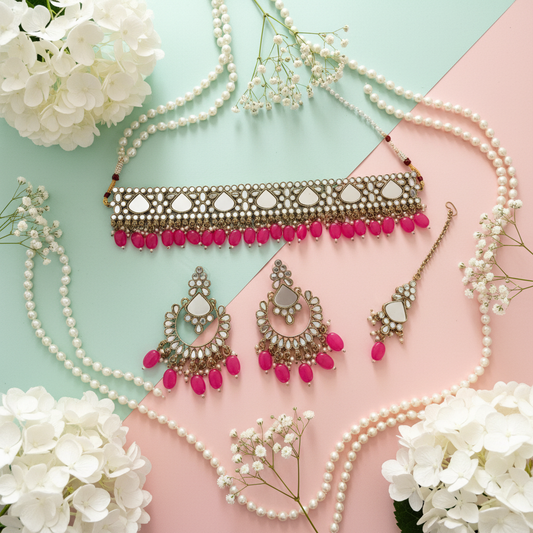 Pink Stone Jewelry Set - Diagonal Layout