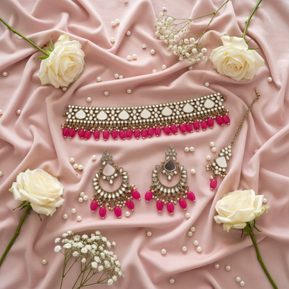 Pink Stone Jewelry Set - Velvet Background