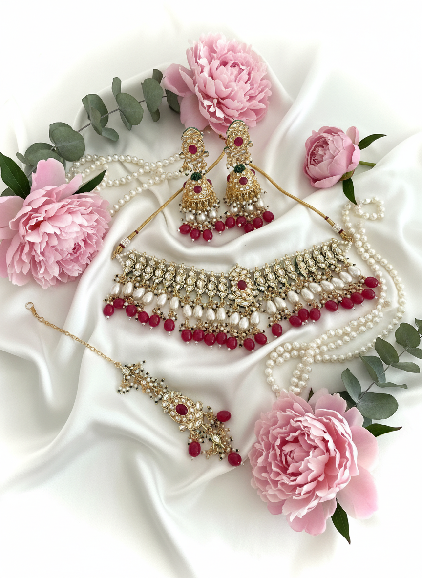 Red Stone Jewelry Set - Ultra Bright Ivory