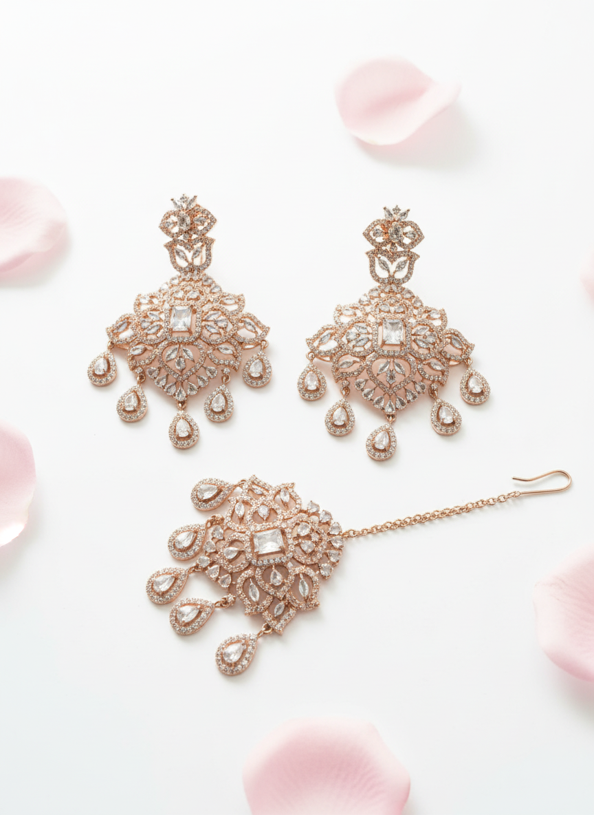 Rose Gold Chandbali Set with Rose Petals