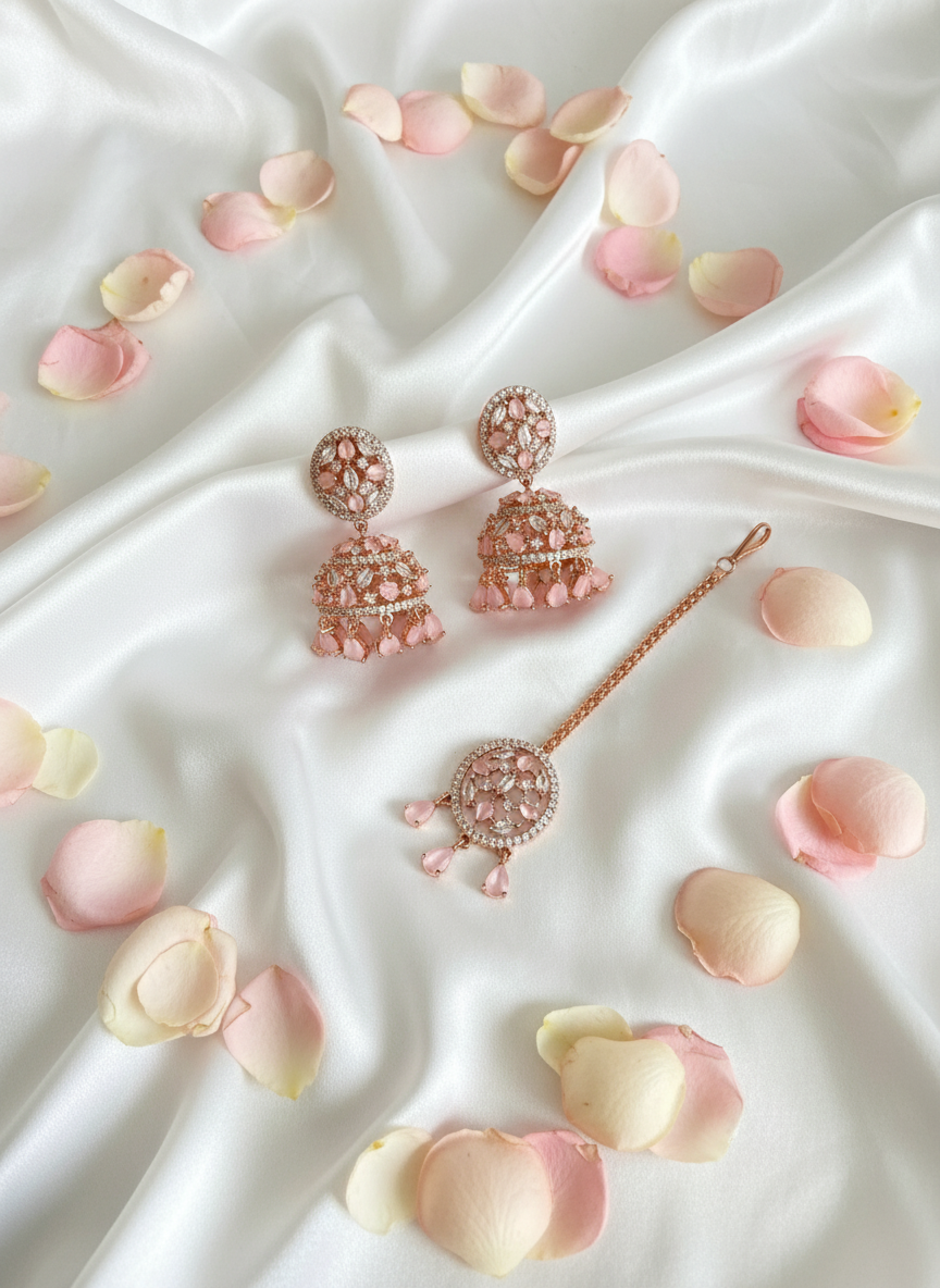 Rose Gold Set 1 with Scattered Petals on Satin