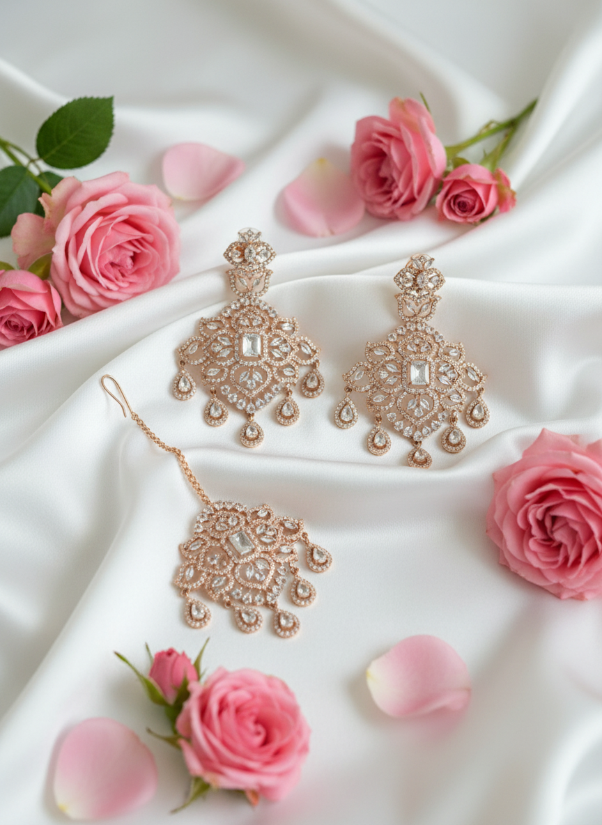 Rose Gold Set 2 with Fresh Roses on Satin