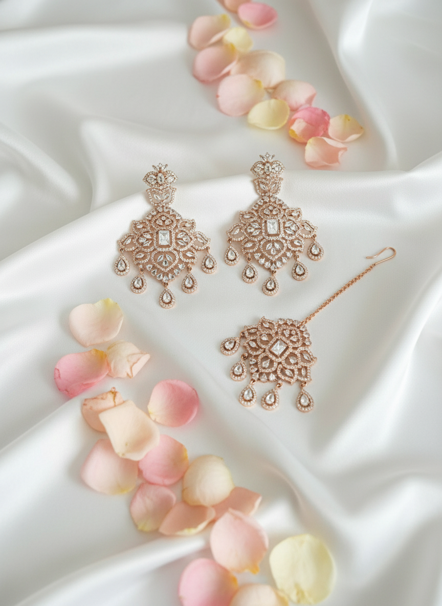 Rose Gold Set 2 with Scattered Petals on Satin