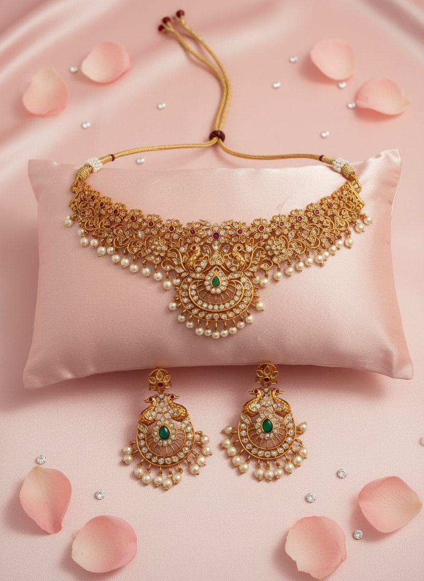 Rose petals framing the jewelry