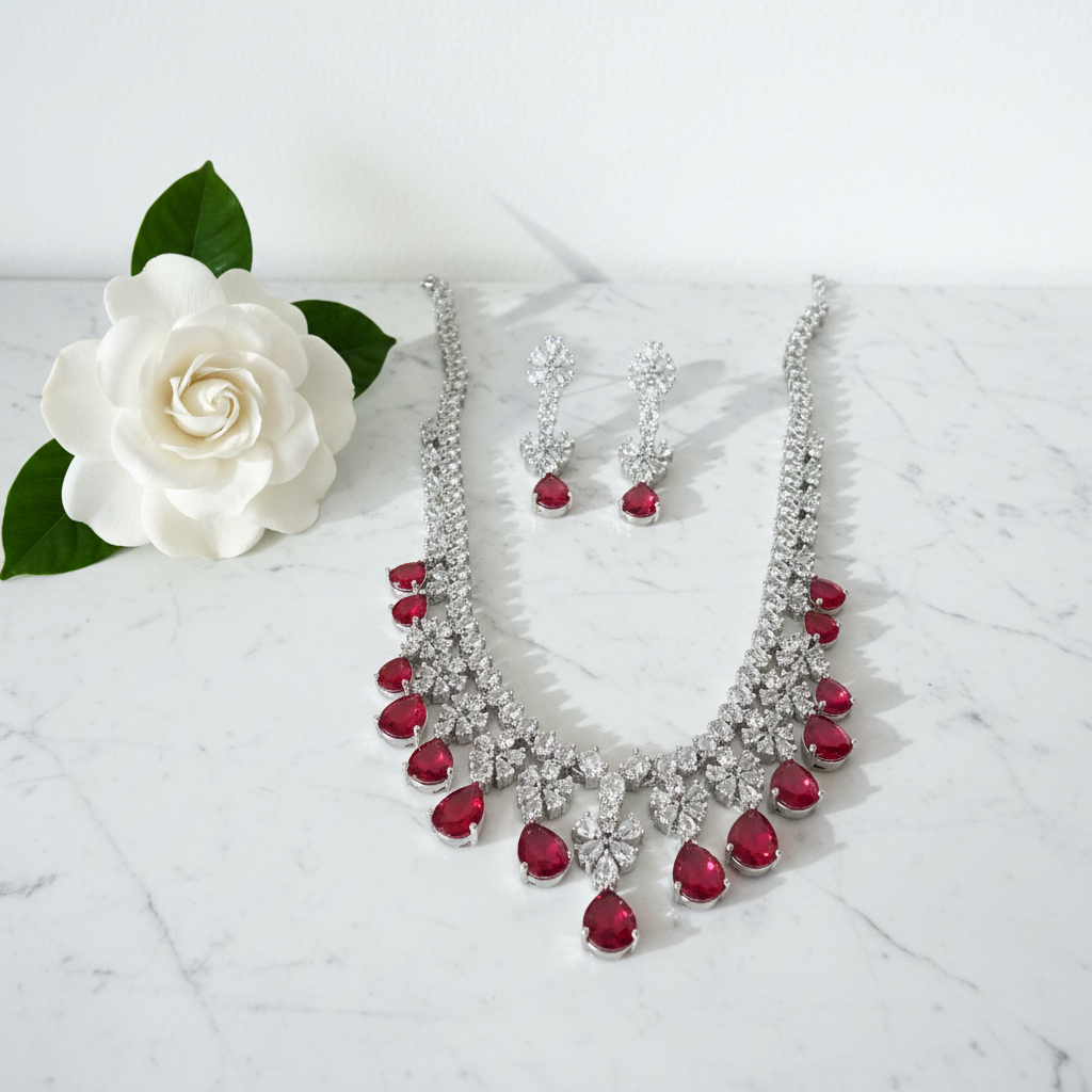 Ruby Crystal Set - Minimalist Marble