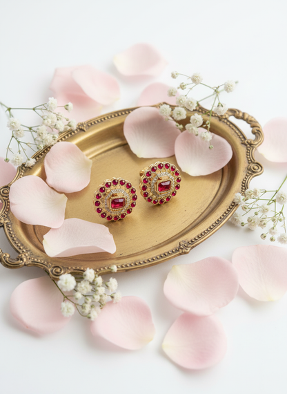 Ruby earrings vintage tray