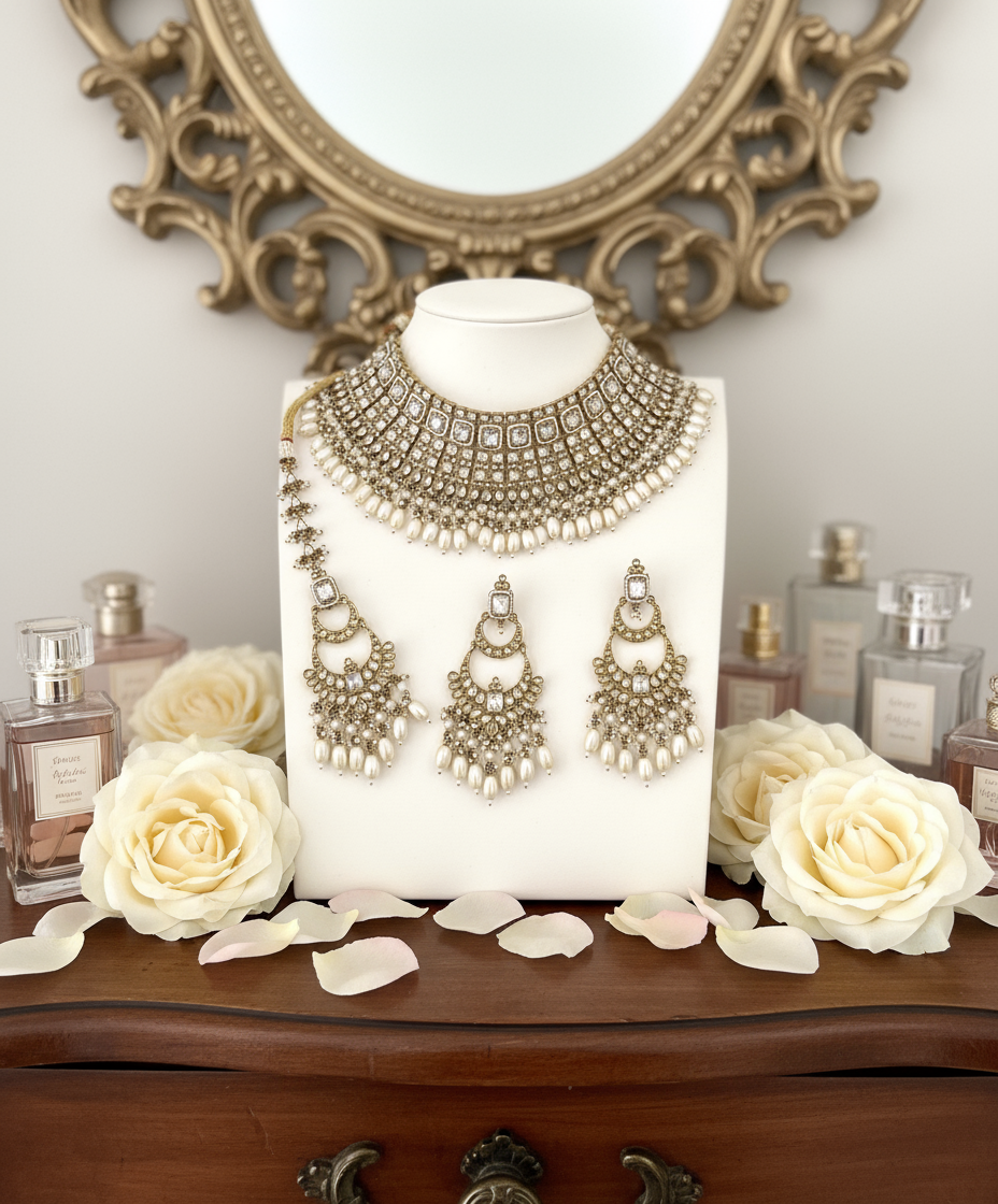 Semi Bridal Gold Necklace Set