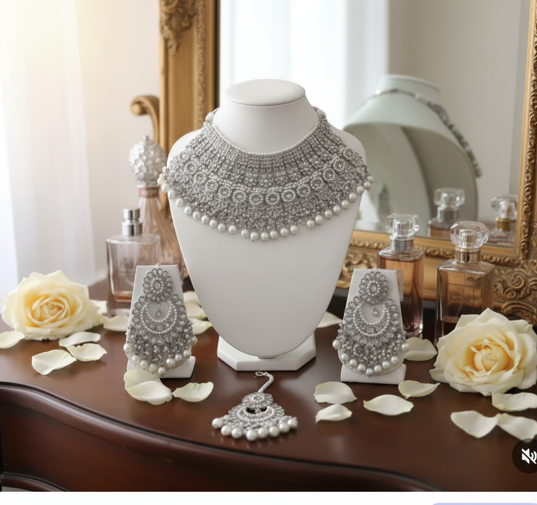 Semi Bridal Silver Necklace Set