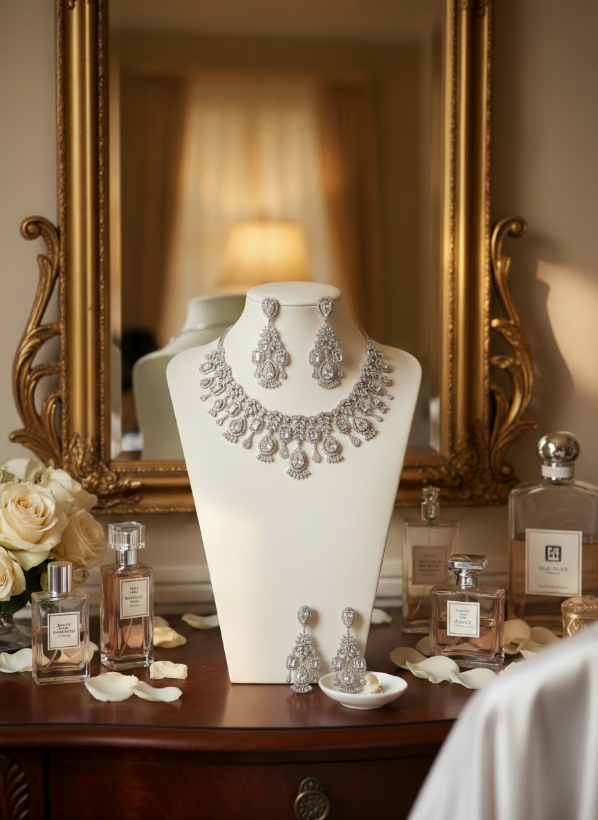 Silver American Diamond Set - Luxury Vanity Setting