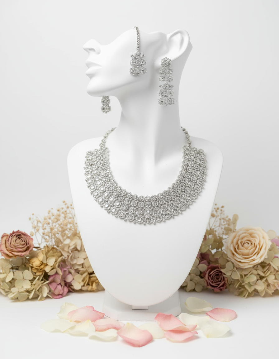 Silver American Diamond Set with flowers