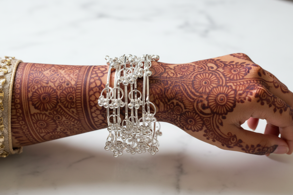 Silver Bangles Henna Wrist Shot