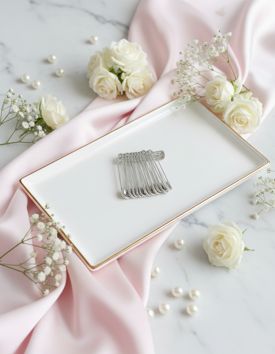 Silver Brooch White Lacquered Tray