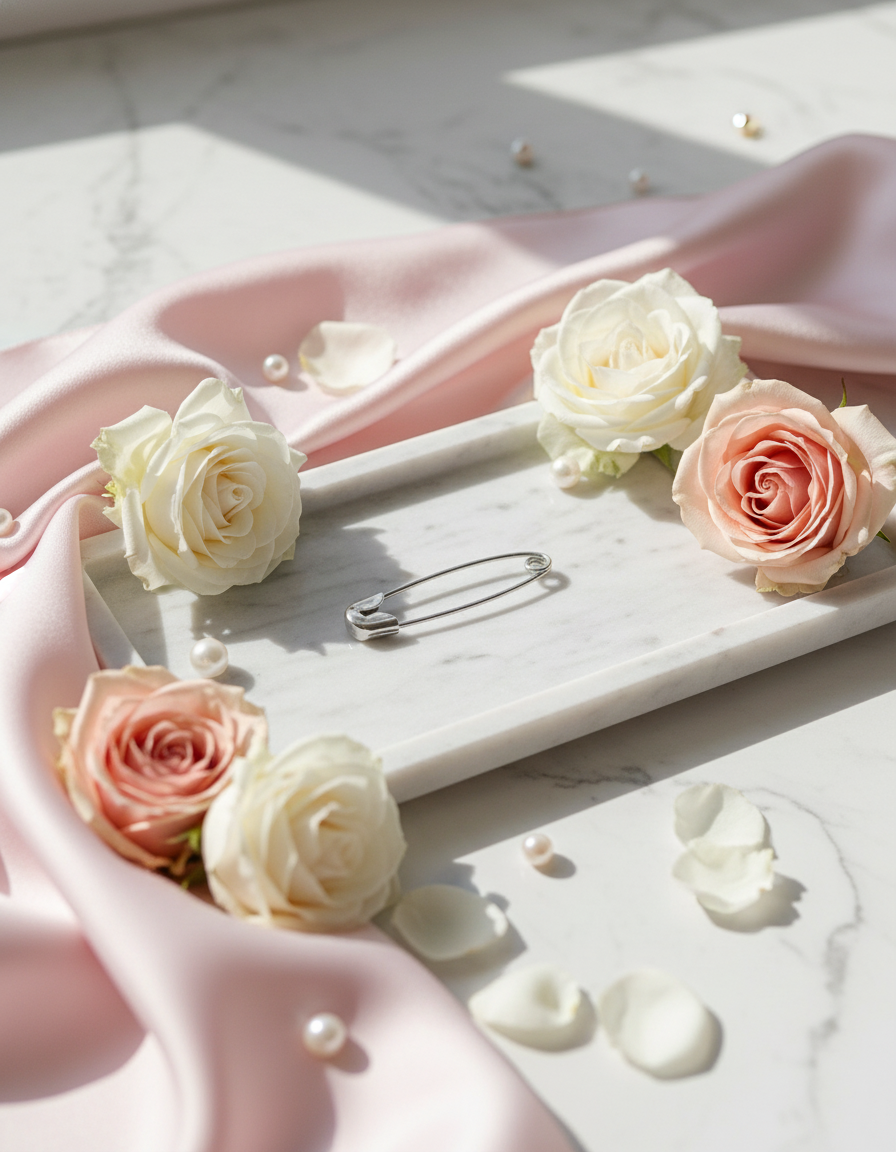 Silver Brooch White Marble Tray