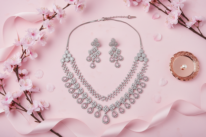 Silver & Pink Bridal Jewelry Set – Editorial Flatlay