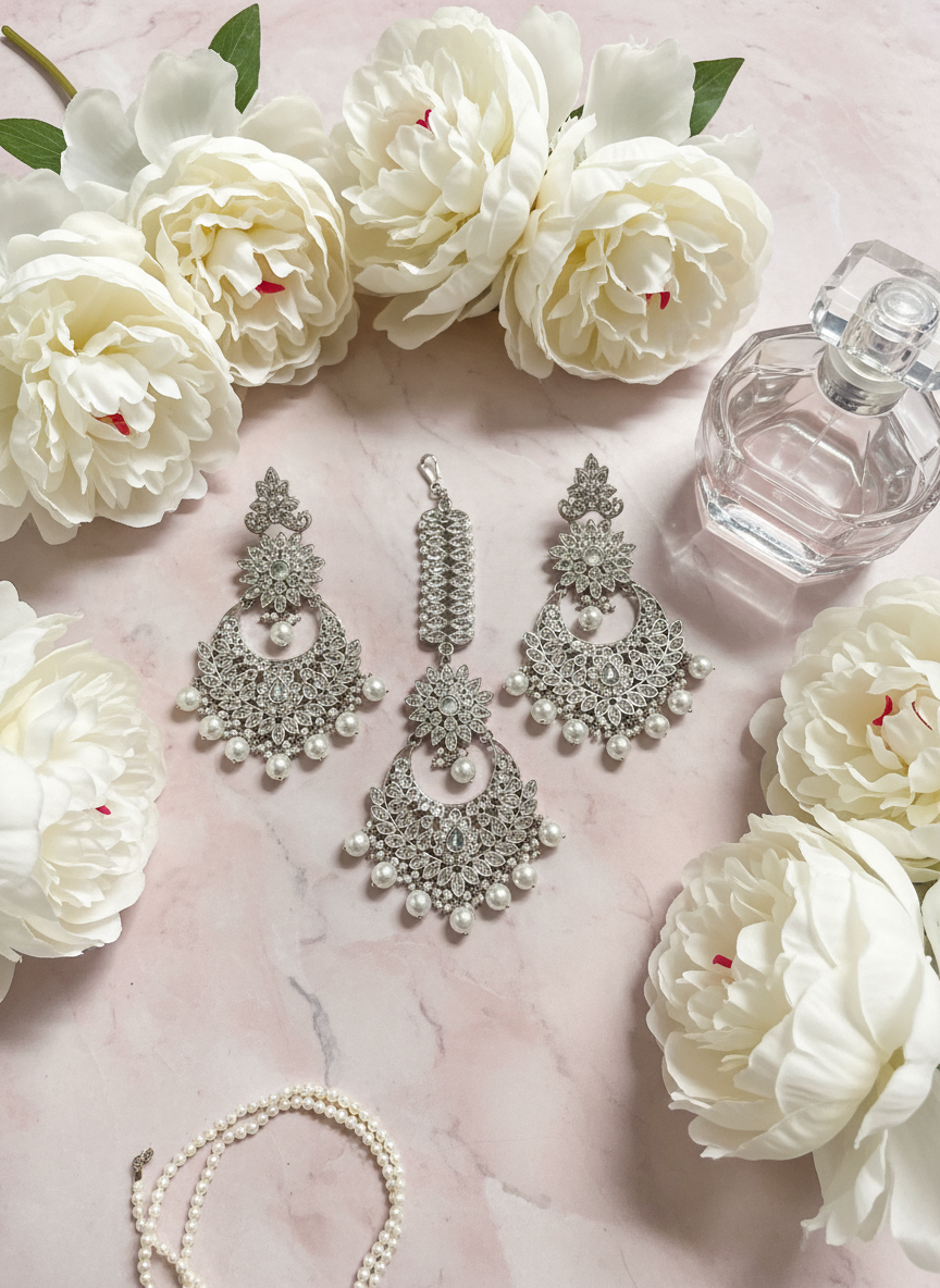 Styled jewellery set with pink background