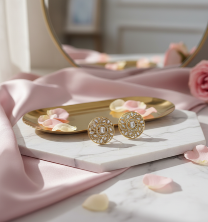 Updated stud earrings with luxury background