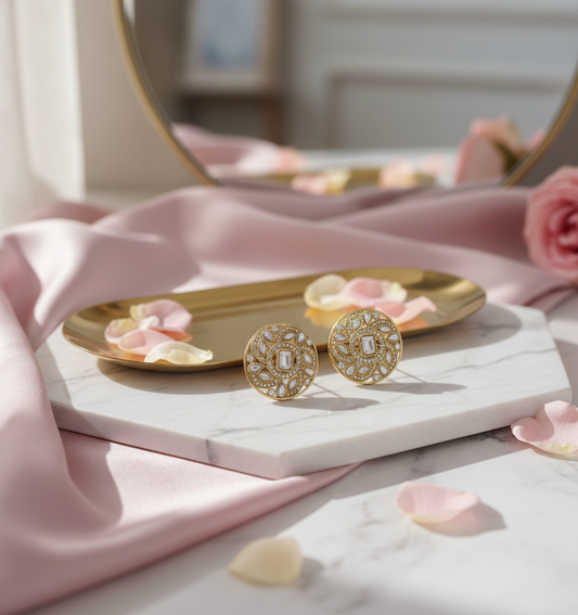 Updated stud earrings with luxury background