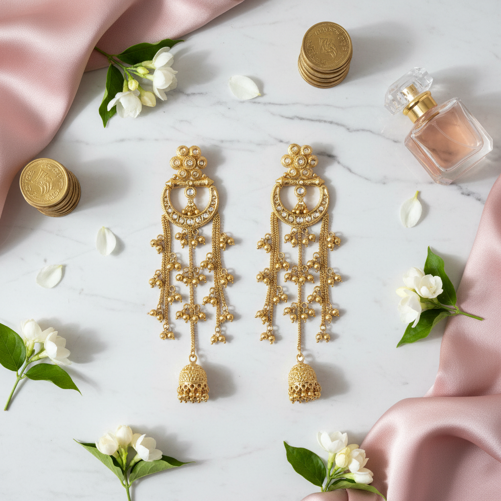 White Stone Jhumkas - Bright Flat Lay