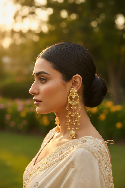 White Stone Jhumkas - Garden Golden Hour
