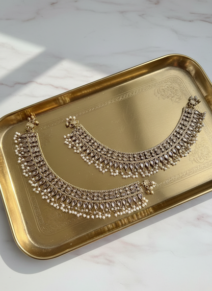 Your polki necklaces on gold tray