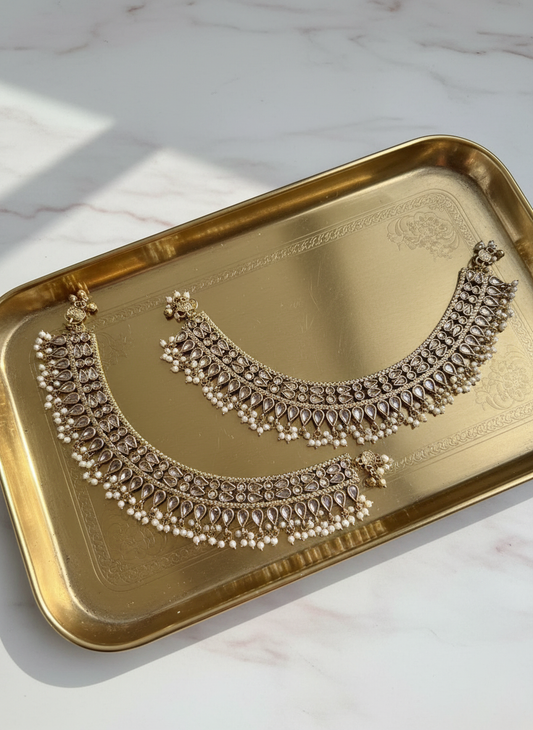 Your polki necklaces on gold tray